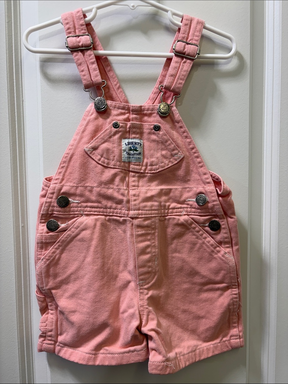 liberty Light Pink Short Overalls with Buckle Straps